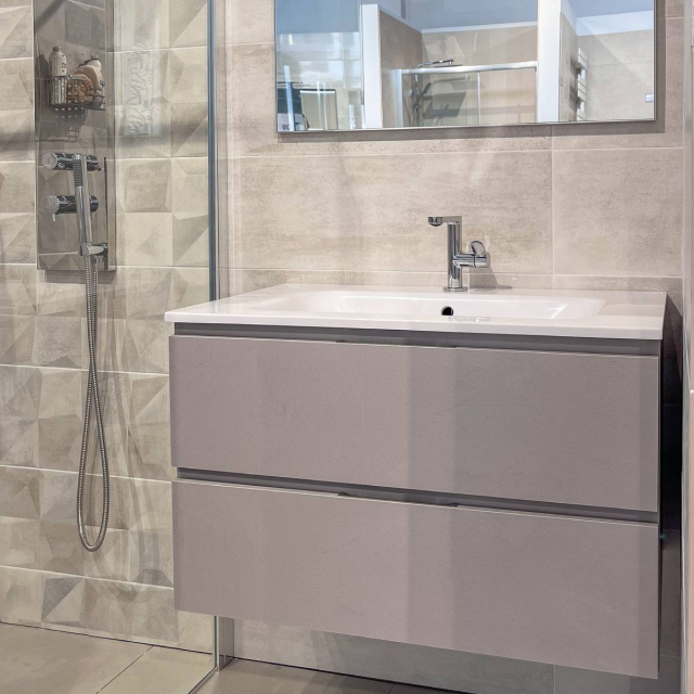 Composizione Geromin Qubo2 05 100x50 Ares Grigio | Edilceram Design